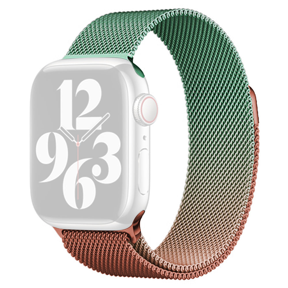 For Apple Watch Ultra / Ultra 2 49mm / 9 8 7 45mm / 6 5 4 SE (2022) SE (2023) SE 44mm / 3 2 1 42mm Milanese Mesh Watchband - Purple+Green For Apple Watch Ultra / Ultra 2 49mm / 9 8 7 45mm / 6 5 4 SE (2022) SE (2023) SE 44mm / 3 2 1 42mm Milanese Mesh Watchband - Purple+Green